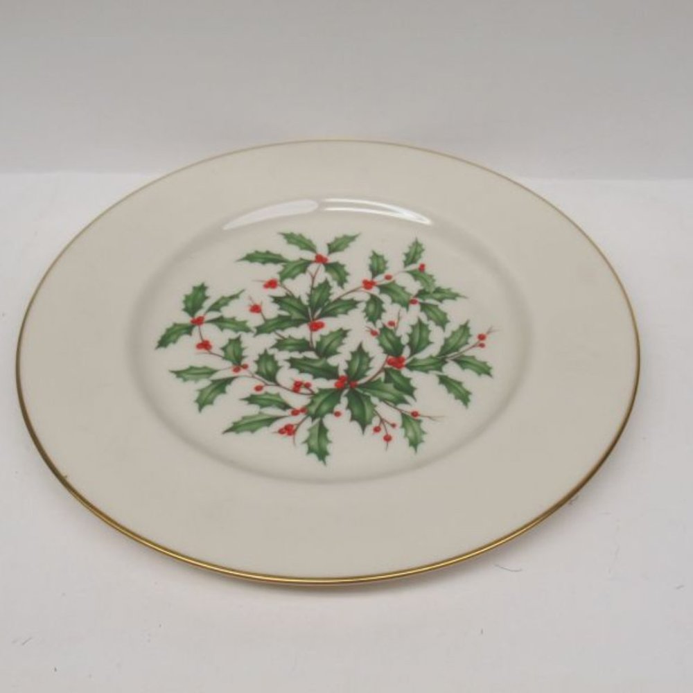 Lenox China HOLIDAY Special Gold Trim Large Decal 10 1/2 Inch Plate U.S.A.